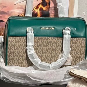 Michael Kors Green and Tan Satchel Large size